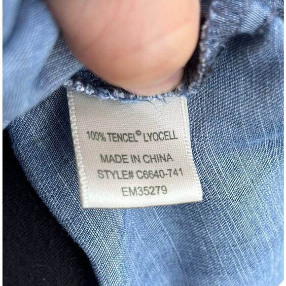 Cloth & Stone Anthropologie Denim Chambray Ikat Tunic Dress Long Sleeve Casual M - Picture 7 of 7